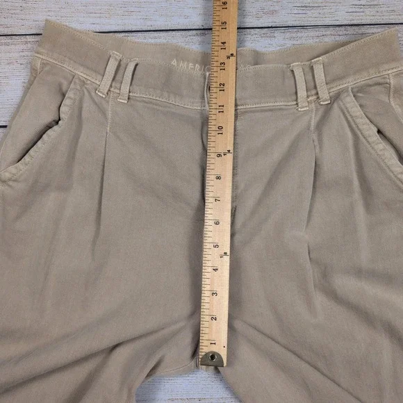 American Eagle Womens Wide Leg Crop Pants Pleated Khaki Stretch Size 14 - Picture 4 of 9